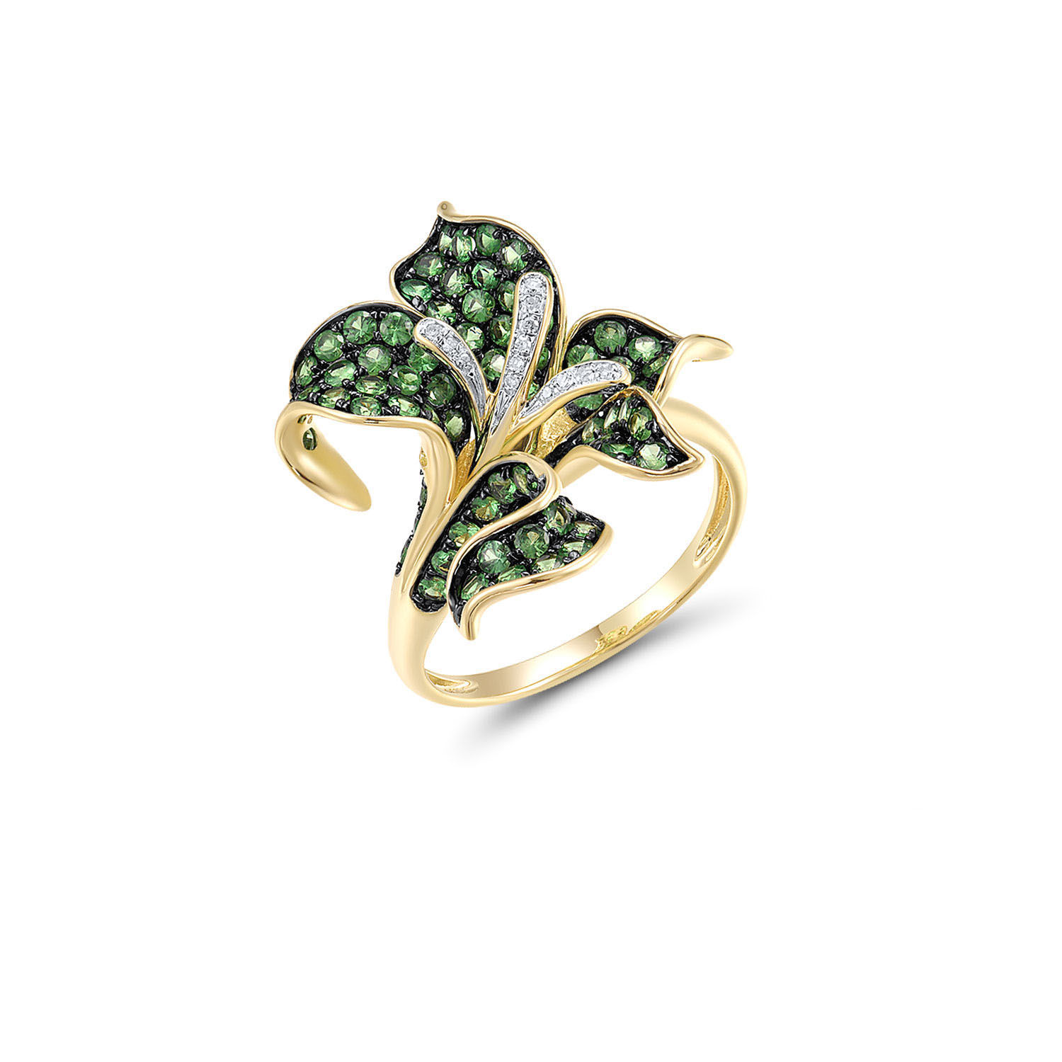 Δαχτυλίδι Secret Garden από χρυσό 18K με πράσινο γρανάτη και διαμάντια μπριγιάν
