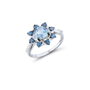 Δαχτυλίδι Secret Garden από λευκό χρυσό 18K με τοπάζι, London blue topaz και διαμάντια μπριγιάν