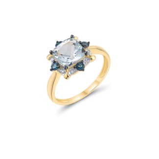 Δαχτυλίδι Secret Garden από χρυσό 18K με μπλε τοπάζι, London blue topaz και διαμάντια μπριγιάν