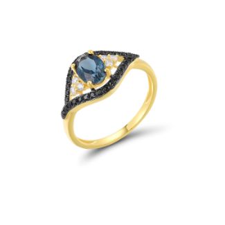 Δαχτυλίδι i από χρυσό 18K με London blue topaz και διαμάντια μπριγιάν
