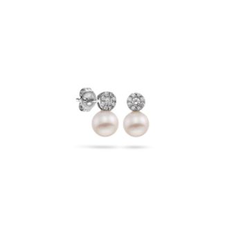 Σκουλαρίκια Pearls από λευκό χρυσό 18K με freshwater pearls και διαμάντια μπριγιάν