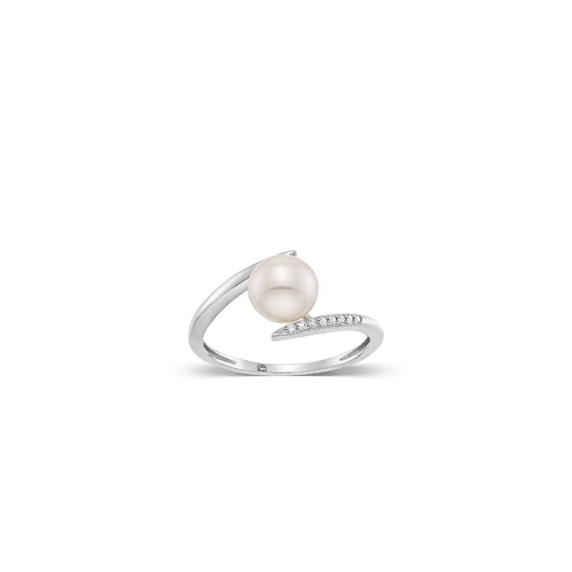 Δαχτυλίδι Pearls από λευκό χρυσό 18K με freshwater pearl και διαμάντια μπριγιάν