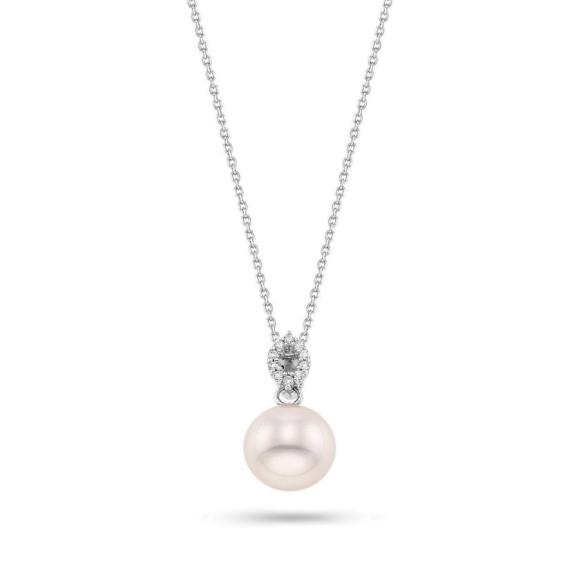 Μενταγιόν Pearls από λευκό χρυσό 18K με freshwater pearl και διαμάντια μπριγιάν