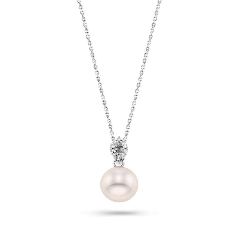 Μενταγιόν Pearls από λευκό χρυσό 18K με freshwater pearl και διαμάντια μπριγιάν