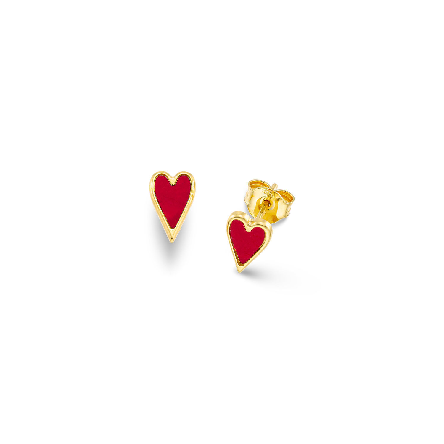 Σκουλαρίκια Symbols Καρδιά από επιχρυσωμένο ασήμι 925° με φίλντισι σε κόκκινο χρώμα 