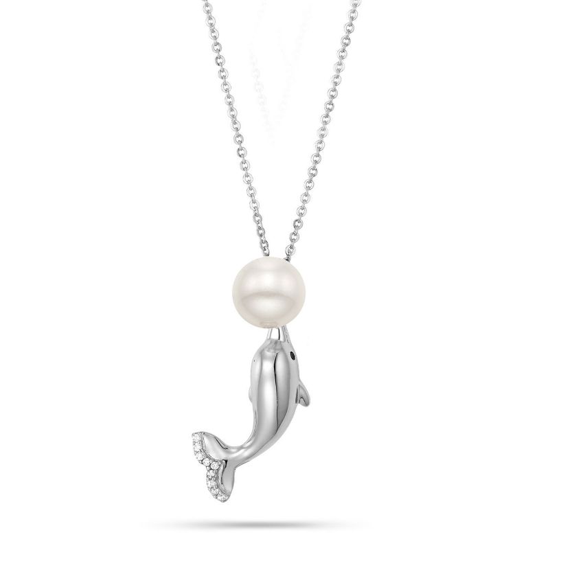 Κολιέ Pearls από επιροδιωμένο ασήμι 925° με freshwater pearl και ζιργκόν