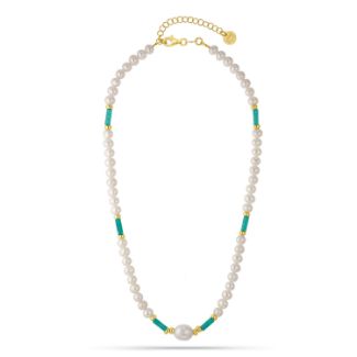 Κολιέ Swing από επιχρυσωμένο ασήμι 925° με freshwater pearls και quartz