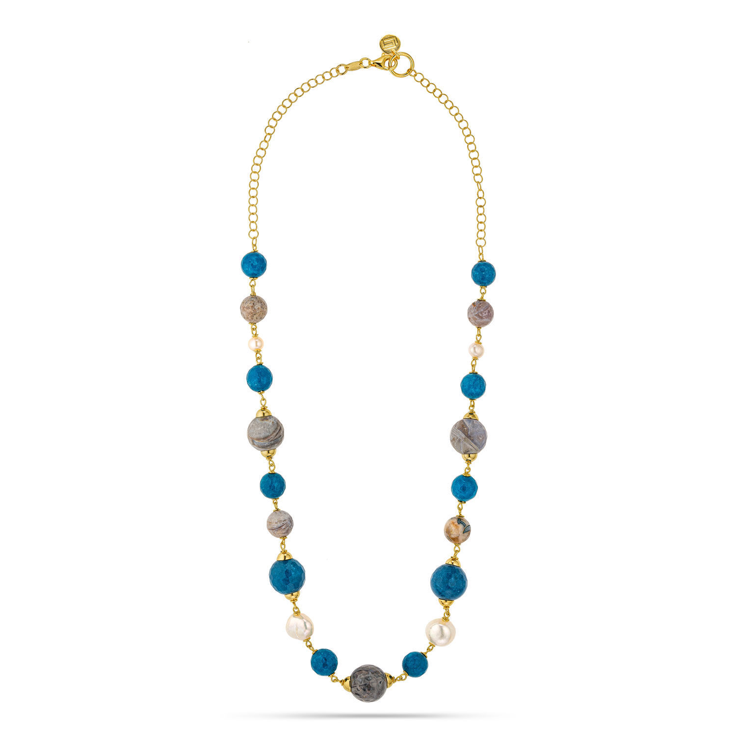 Κολιέ Swing από επιχρυσωμένο ασήμι 925° με μαργαριτάρια μπαρόκ, jasper και blue quartz