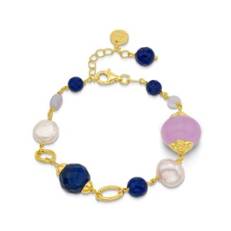 Βραχιόλι Swing από επιχρυσωμένο ασήμι 925° με freshwater pearls, blue quartz και αμέθυστο