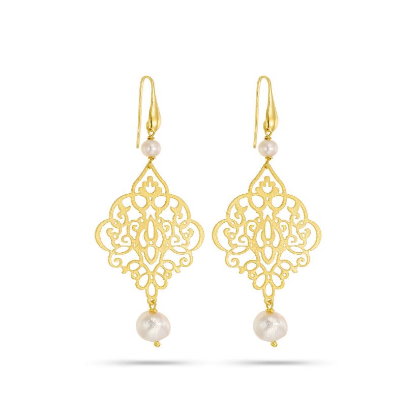 Σκουλαρίκια Swing από επιχρυσωμένο ασήμι 925° με freshwater pearl