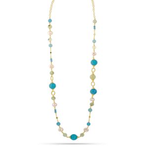Κολιέ Swing από επιχρυσωμένο ασήμι 925° με freshwater pearls, blue quartz και πρενίτη