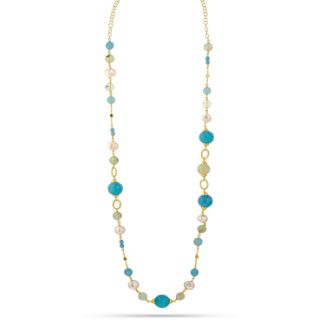 Κολιέ Swing από επιχρυσωμένο ασήμι 925° με freshwater pearls, blue quartz και πρενίτη