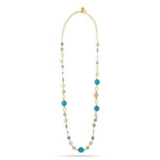 Κολιέ Swing από επιχρυσωμένο ασήμι 925° με freshwater pearls, blue quartz και πρενίτη