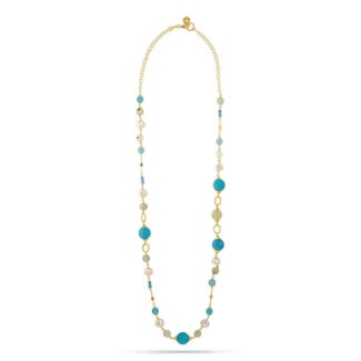 Κολιέ Swing από επιχρυσωμένο ασήμι 925° με freshwater pearls, blue quartz και πρενίτη