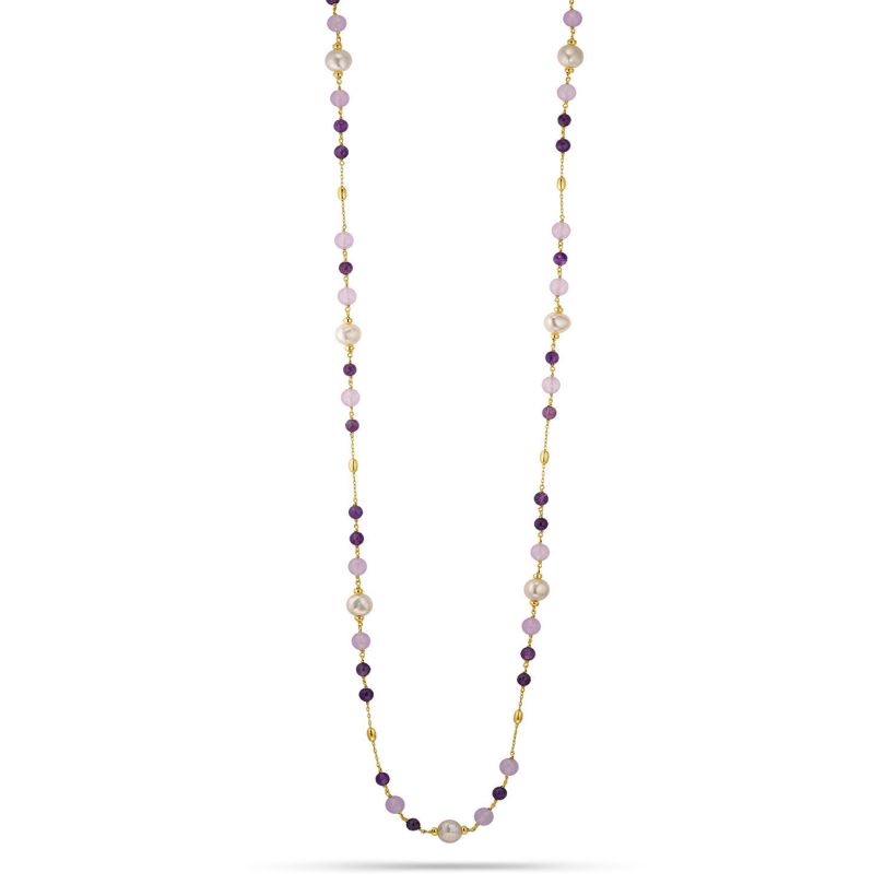 Κολιέ Swing από επιχρυσωμένο ασήμι 925° με freshwater pearls και αμέθυστο