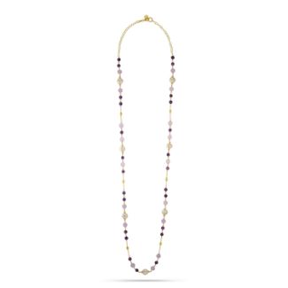 Κολιέ Swing από επιχρυσωμένο ασήμι 925° με freshwater pearls και αμέθυστο