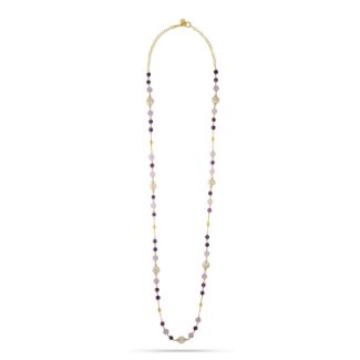 Κολιέ Swing από επιχρυσωμένο ασήμι 925° με freshwater pearls και αμέθυστο