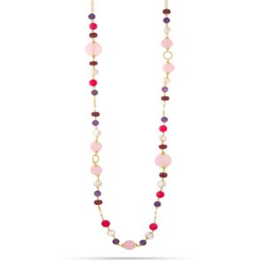 Κολιέ Swing από επιχρυσωμένο ασήμι 925° με freshwater pearls, rose quartz, αμέθυστο και νεφρίτη