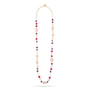 Κολιέ Swing από επιχρυσωμένο ασήμι 925° με freshwater pearls, rose quartz, αμέθυστο και νεφρίτη