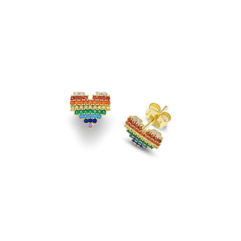 Σκουλαρίκια Symbols Καρδιές από επιχρυσωμένο ασήμι 925° με πολύχρωμα ζιργκόν