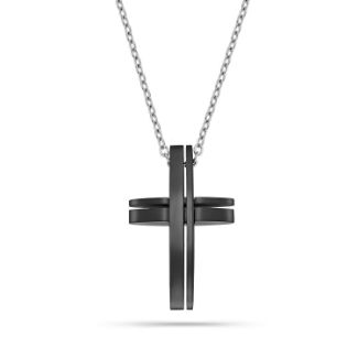 Ανδρικός σταυρός από ατσάλι σε μαύρο χρώμα