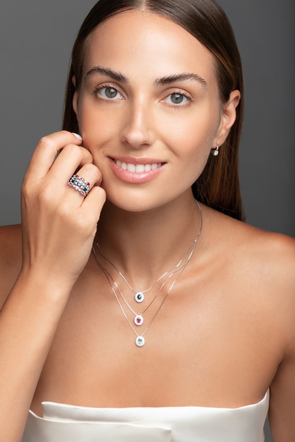 Δαχτυλίδι Gems από λευκό χρυσό 18K με ροζ ζαφείρι και διαμάντια μπριγιάν