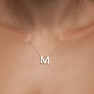 Μενταγιόν Alphabet γράμμα ''Μ'' από χρυσό 14Κ με διαμάντια μπριγιάν