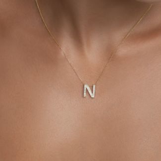 Μενταγιόν Alphabet γράμμα ''Ν'' από χρυσό 14Κ με διαμάντια μπριγιάν