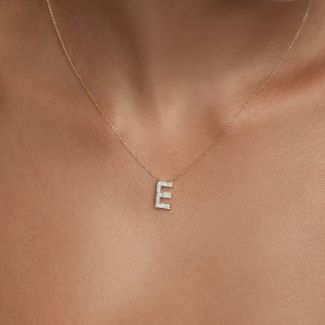 Μενταγιόν Alphabet γράμμα ''Ε'' από χρυσό 14Κ με διαμάντια μπριγιάν
