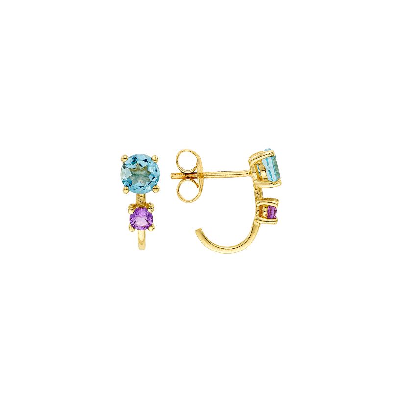 Σκουλαρίκια Secret Garden από χρυσό 14K με blue topaz και αμέθυστο