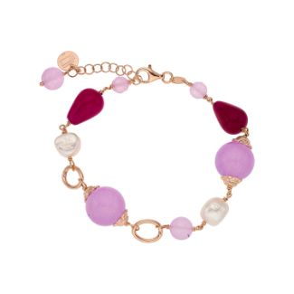 Βραχιόλι Swing από ροζ επιχρυσωμένο ασήμι 925° με freshwater pearls, αμέθυστο και νεφρίτη