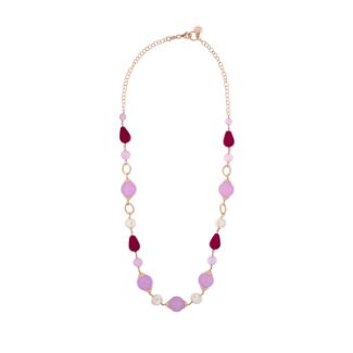Κολιέ Swing από ροζ επιχρυσωμένο ασήμι 925° με freshwater pearls, αμέθυστο και νεφρίτη