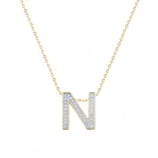 Μενταγιόν Alphabet γράμμα ''Ν'' από χρυσό 14Κ με διαμάντια μπριγιάν
