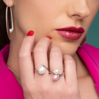 Δαχτυλίδι Pearls από επιροδιωμένο ασήμι 925° με freshwater pearls