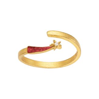 Παιδικό δαχτυλίδι Αστεράκι από επιχρυσωμένο ασήμι 925° με κόκκινο σμάλτο και ζιργκόν