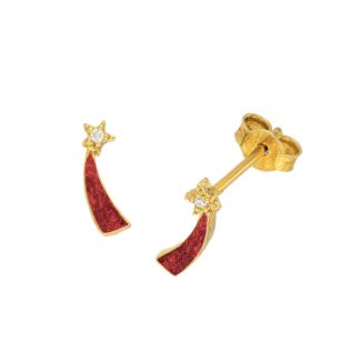 Παιδικά σκουλαρίκια Αστεράκι από επιχρυσωμένο ασήμι 925° με κόκκινο σμάλτο και ζιργκόν