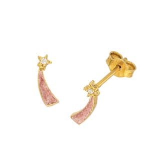 Παιδικά σκουλαρίκια Αστεράκι από επιχρυσωμένο ασήμι 925° με ροζ σμάλτο και ζιργκόν
