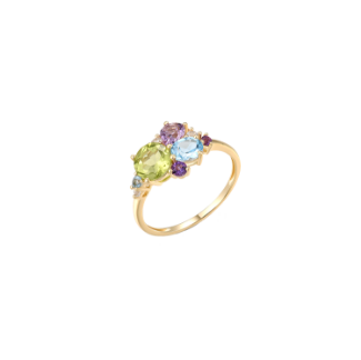Δαχτυλίδι Secret Garden από χρυσό 14K με αμέθυστο, swiss blue topaz, λευκό τοπάζι και περίδοτο