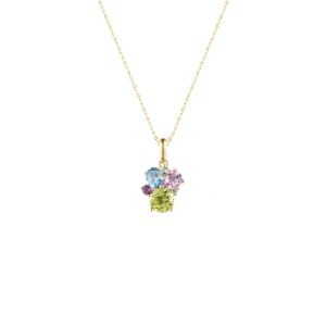 Μενταγιόν Secret Garden από χρυσό 14K με αμέθυστο, swiss blue topaz, λευκό τοπάζι και περίδοτο