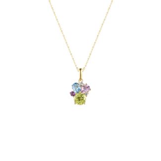 Μενταγιόν Secret Garden από χρυσό 14K με αμέθυστο, swiss blue topaz, λευκό τοπάζι και περίδοτο
