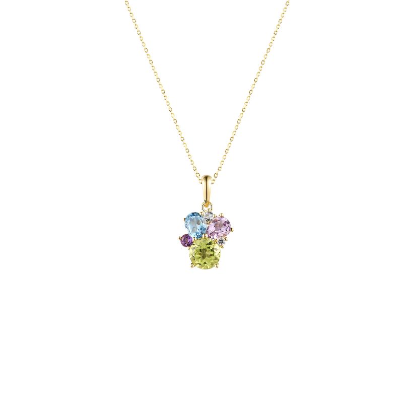 Μενταγιόν Secret Garden από χρυσό 14K με αμέθυστο, swiss blue topaz, λευκό τοπάζι και περίδοτο