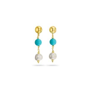 Σκουλαρίκια Amalfi από επιχρυσωμένο ασήμι 925° με freshwater pearl και τυρκουάζ