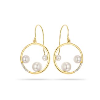 Σκουλαρίκια Pearls από χρυσό 14K με freshwater pearls και διαμάντια μπριγιάν