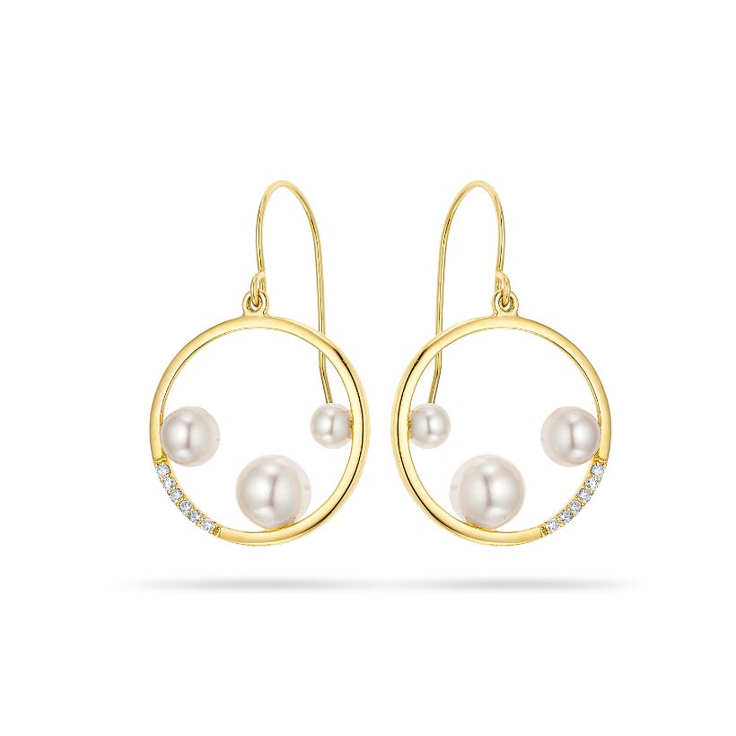 Σκουλαρίκια Pearls από χρυσό 14K με freshwater pearls και διαμάντια μπριγιάν