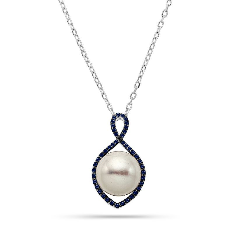 Κολιέ Pearls από επιροδιωμένο ασήμι 925° με freshwater pearl και μαύρο σπινέλιο