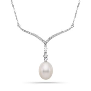 Κολιέ Pearls από επιροδιωμένο ασήμι 925° με freshwater pearl και ζιργκόν