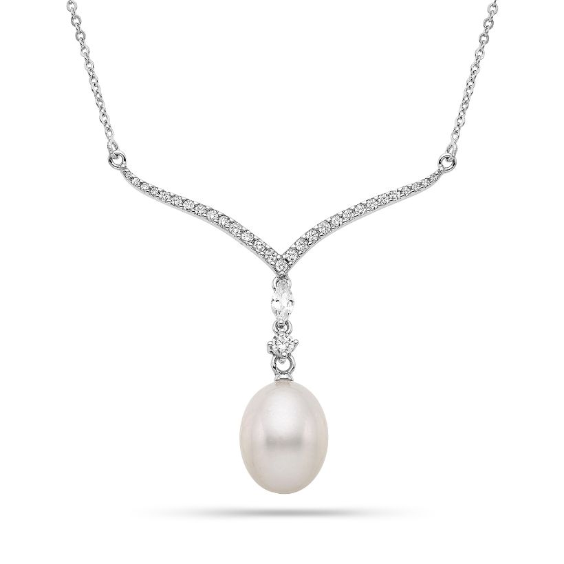 Κολιέ Pearls από επιροδιωμένο ασήμι 925° με freshwater pearl και ζιργκόν