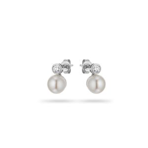 Σκουλαρίκια Pearls από λευκό χρυσό 14K με freshwater pearls και διαμάντια μπριγιάν
