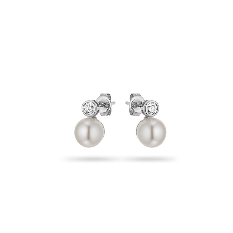 Σκουλαρίκια Pearls από λευκό χρυσό 14K με freshwater pearls και διαμάντια μπριγιάν