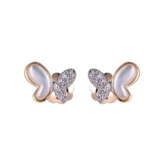 Σκουλαρίκια Symbols Gold από χρυσό 14K με διαμάντια και φίλντισι